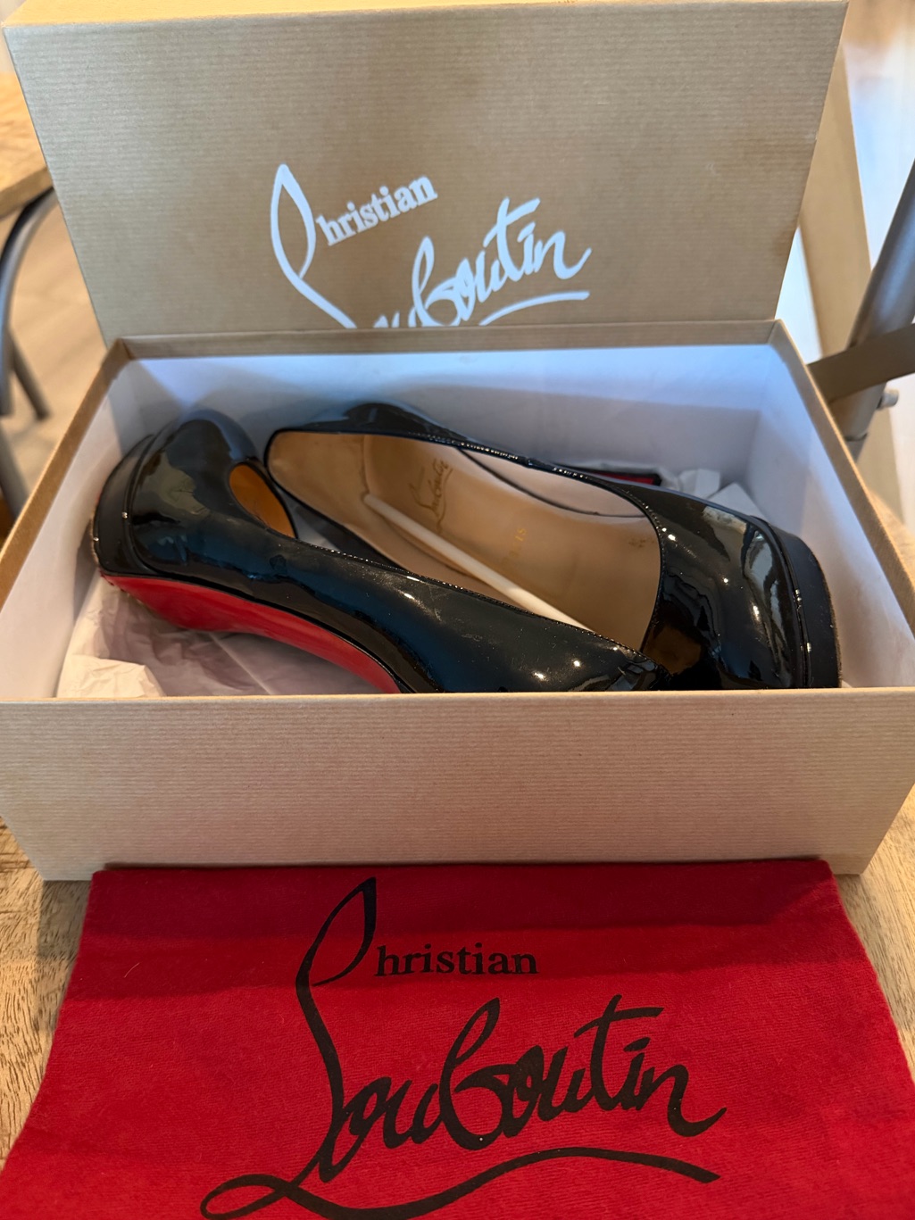 Authentic Christian Louboutin Alti Pump 140 Patent Calf Heels With Red Sole